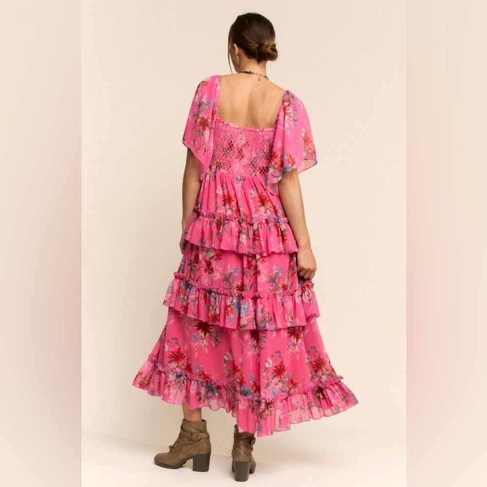 Floral Tiered Ruffle Maxi Dress with Flutter Sleeves - Davi & Dani - Picture 3 of 7